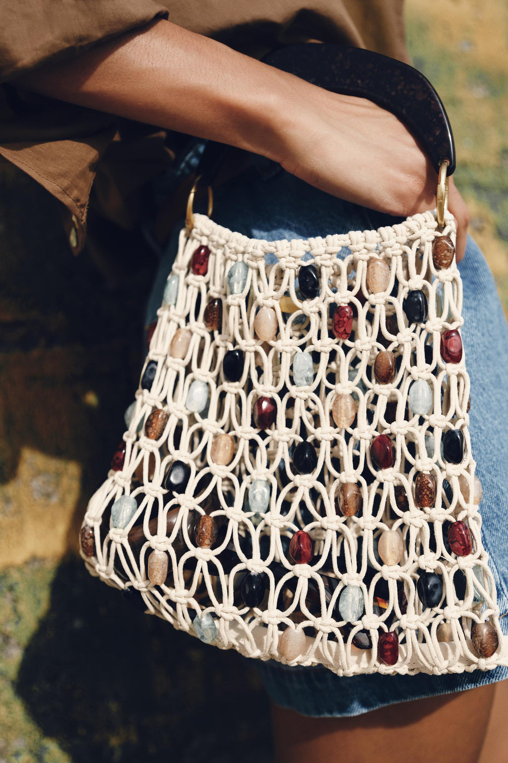 Beaded Openwork Bucket Bag
