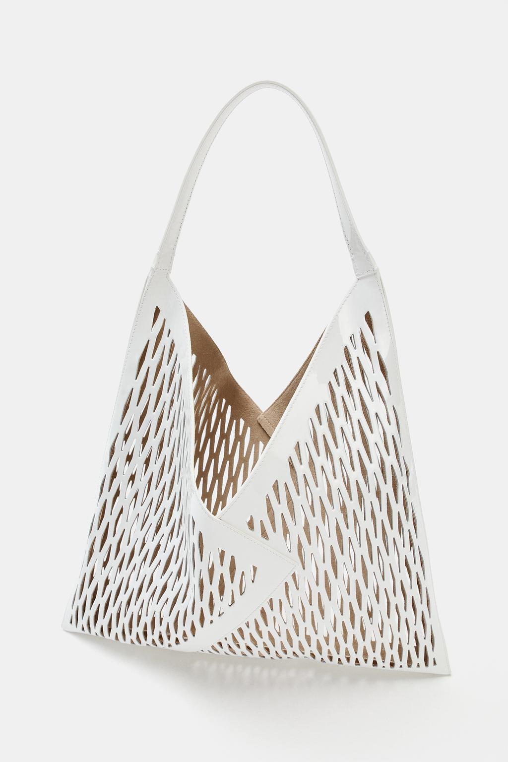 Laser-cut leather cutout shopping bag