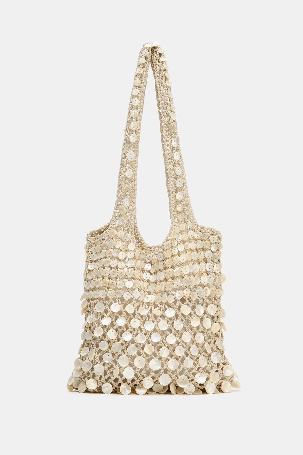 Beaded and Sequined Woven Shoulder Bag