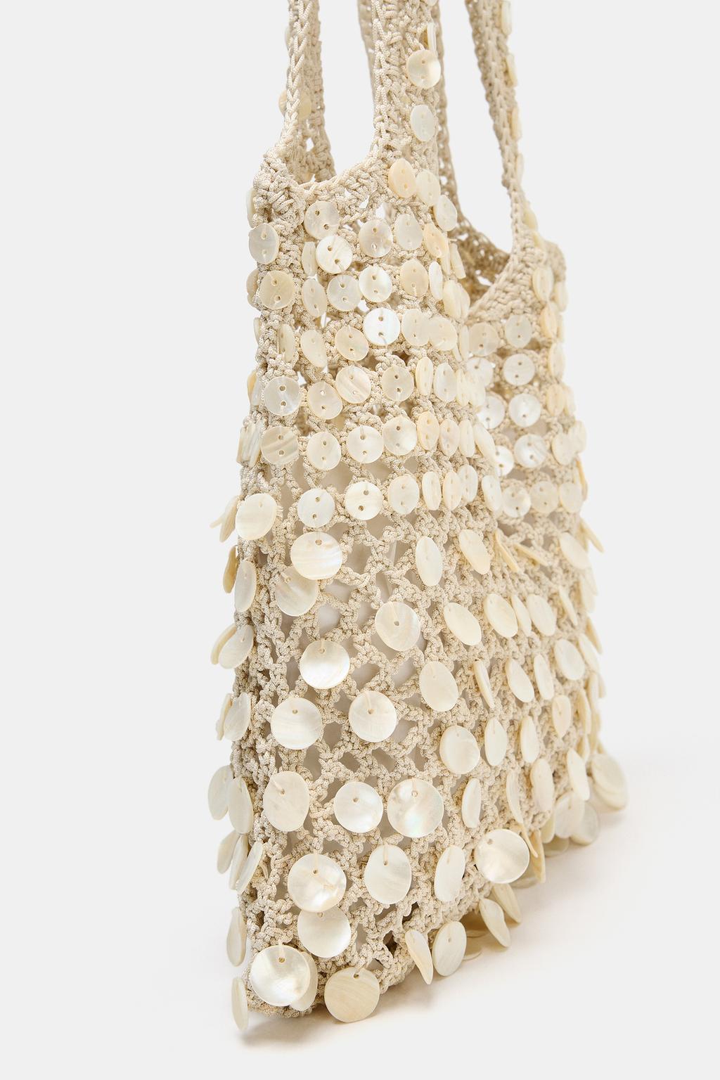 Beaded and Sequined Woven Shoulder Bag