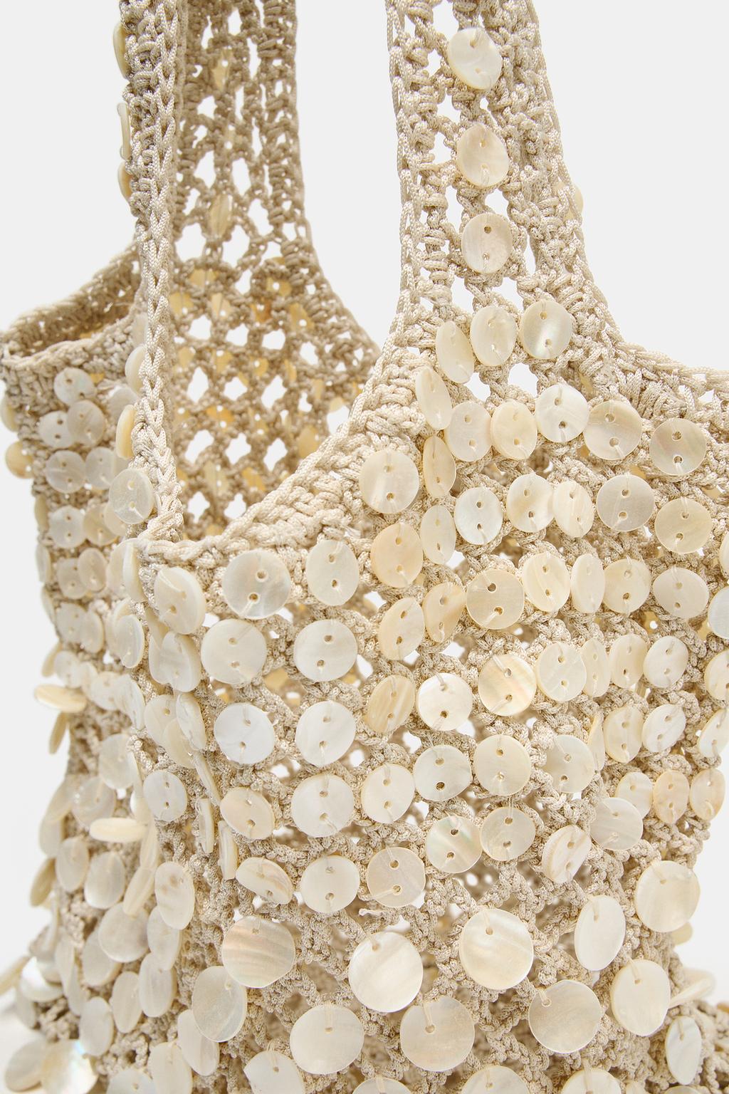 Beaded and Sequined Woven Shoulder Bag