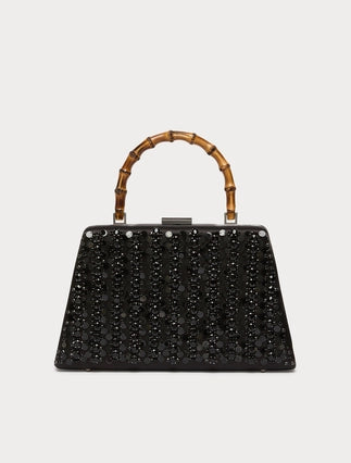 Bamboo Handle Box Bag with Sparkle Sequins for Evening Events