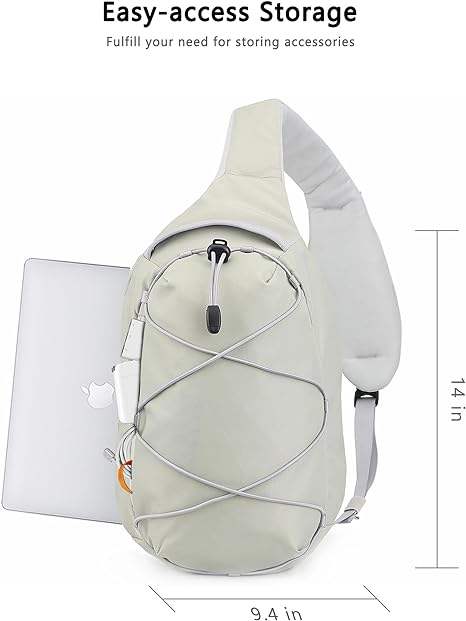 Light Off-White Drawstring Decor Sling Chest Bag with Padded Single Strap for Hiking Daily Matching