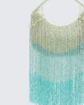 Ocean-hued gradient beaded tassel bag