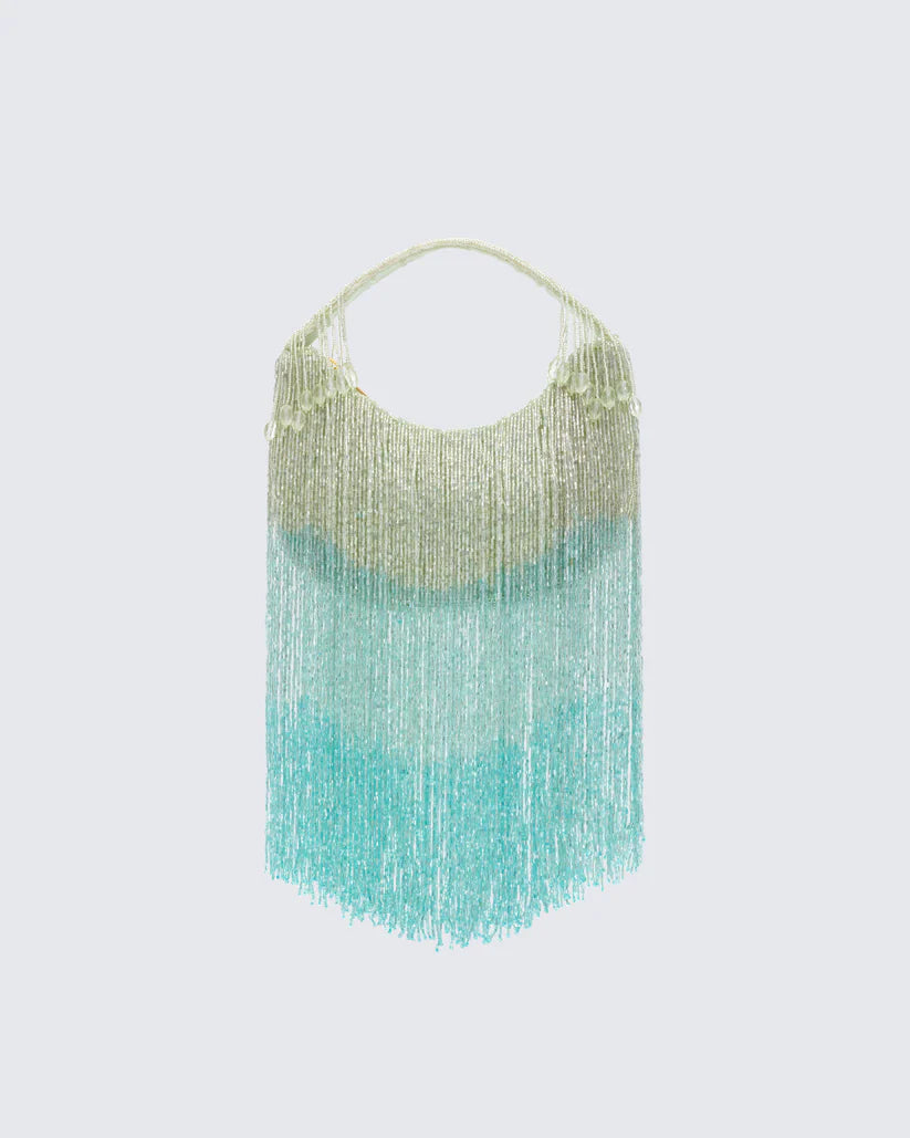 Ocean-hued gradient beaded tassel bag