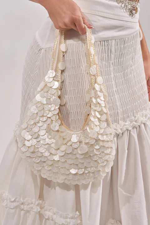 White beaded and sequined bag