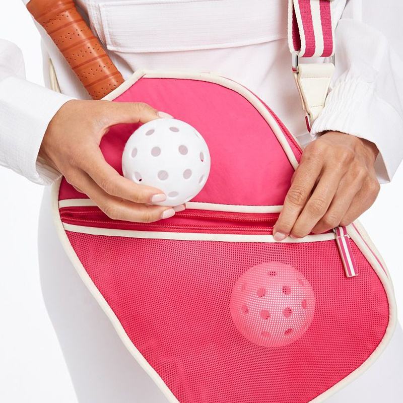 Hot Pink Trimmed Pickleball Shoulder Bag with Striped Strap for Sports Daily Matching