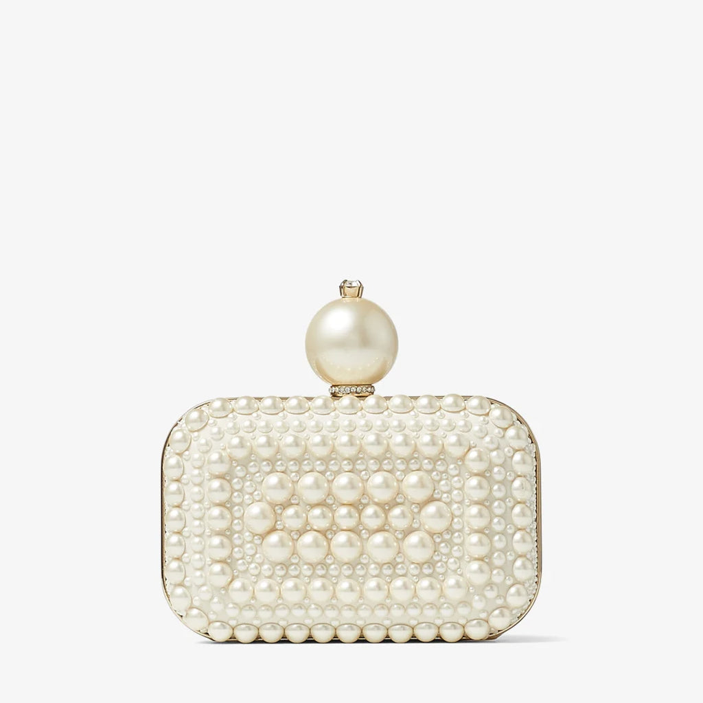 White suede clutch fully embellished with pearls