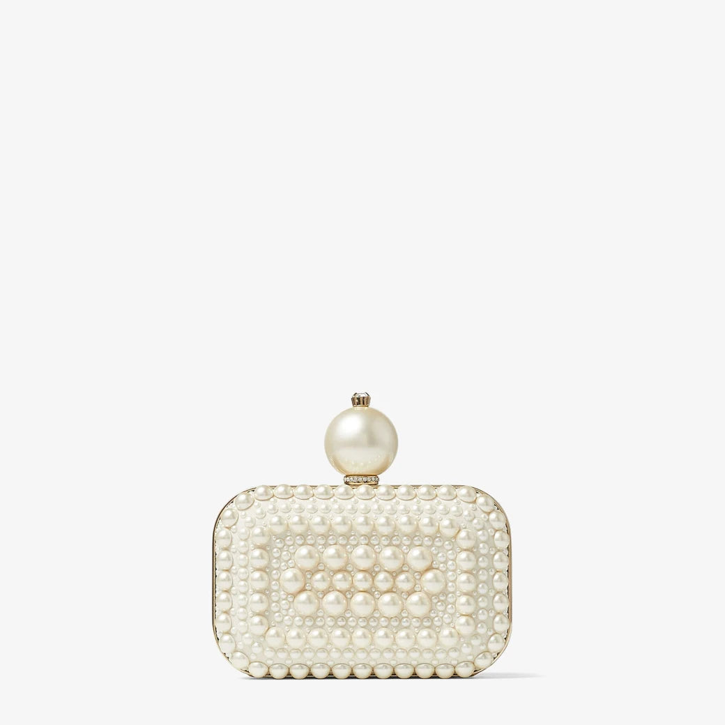 White suede clutch fully embellished with pearls