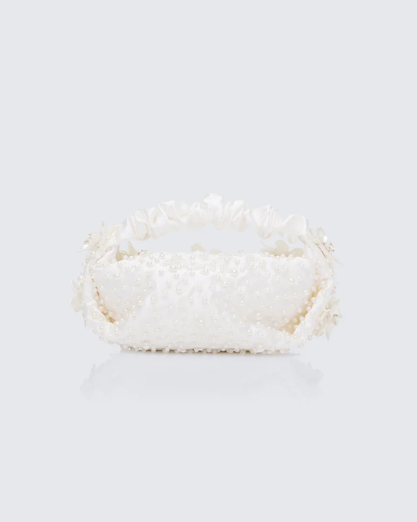 Ivory Satin Wedding Clutch with Dimensional Flowers