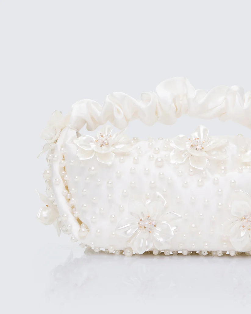 Ivory Satin Wedding Clutch with Dimensional Flowers