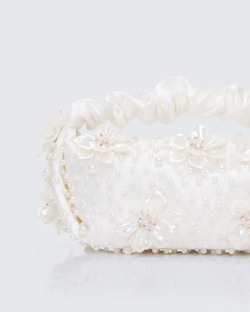Ivory Satin Wedding Clutch with Dimensional Flowers
