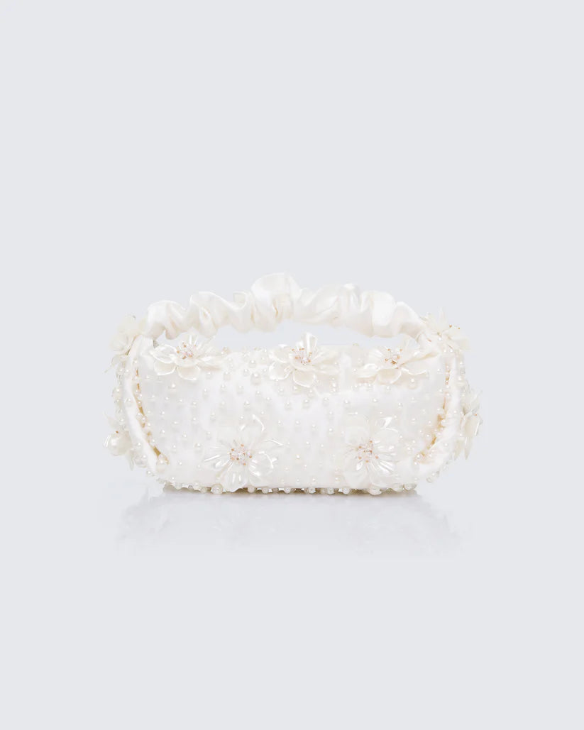 Ivory Satin Wedding Clutch with Dimensional Flowers