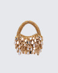 Gold teardrop-shaped mirror-finish bag