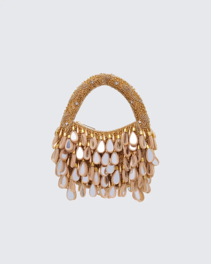 Gold teardrop-shaped mirror-finish bag