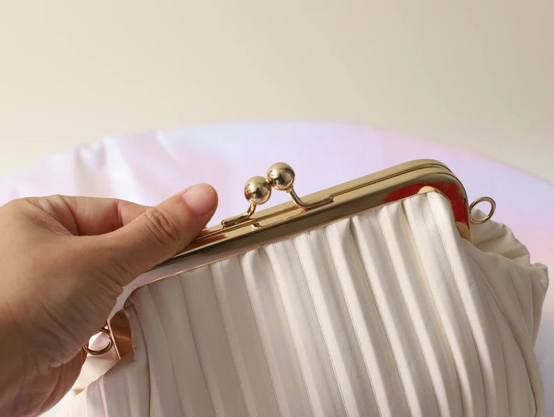 White Pearl Chain Wedding Clutch