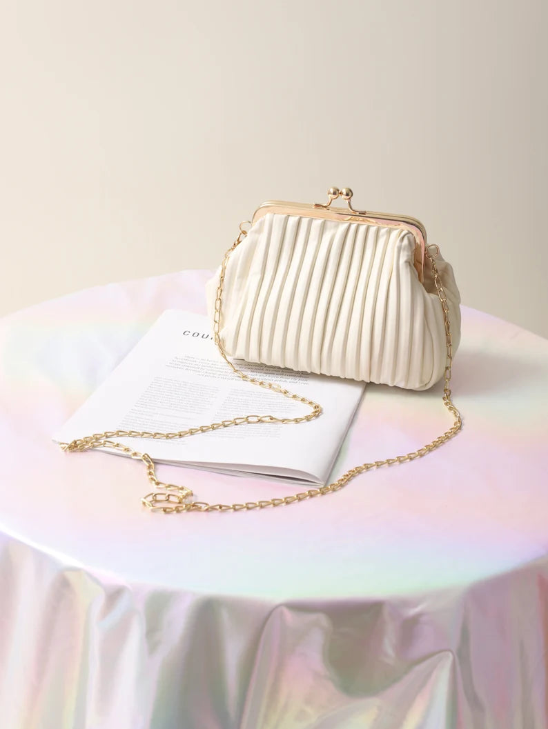 White Pearl Chain Wedding Clutch