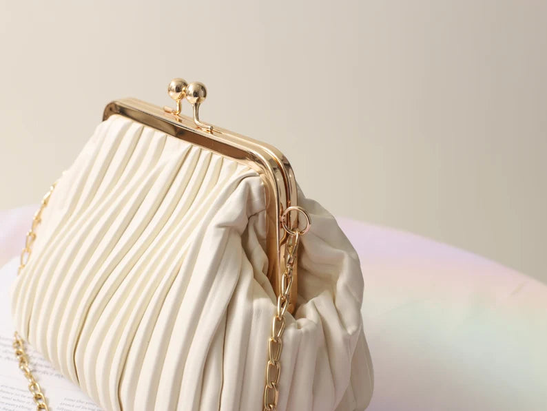 White Pearl Chain Wedding Clutch