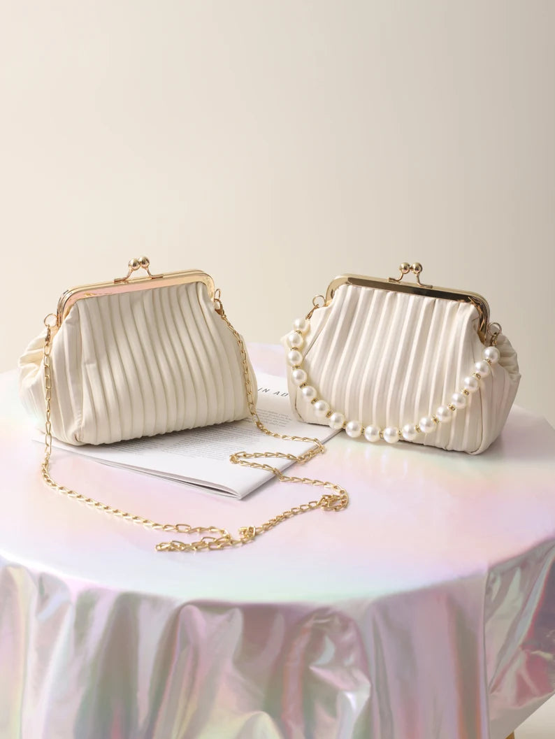 White Pearl Chain Wedding Clutch