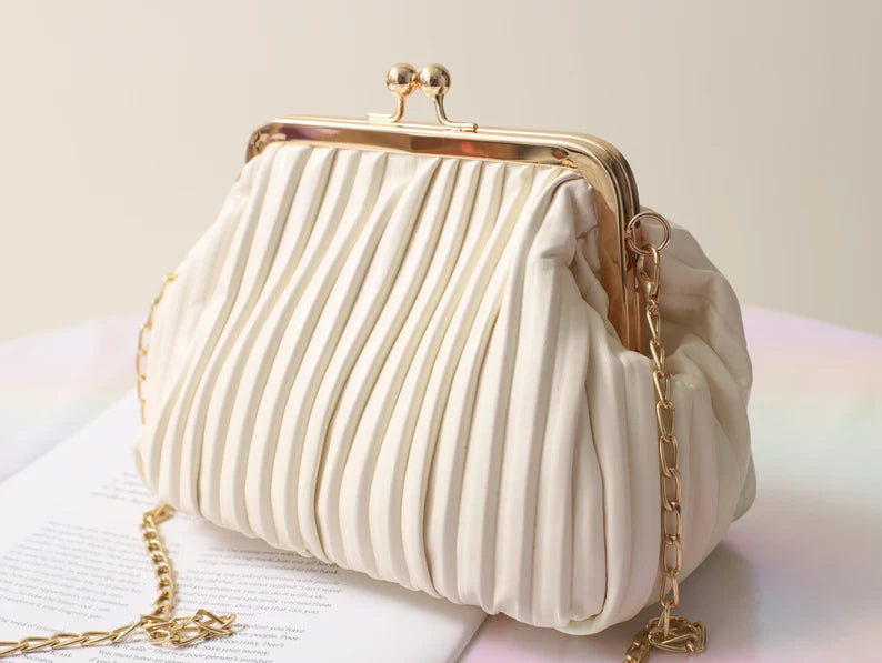 White Pearl Chain Wedding Clutch