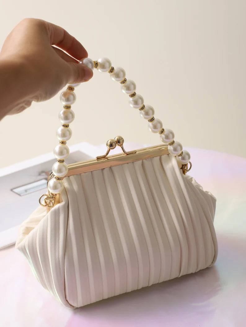 White Pearl Chain Wedding Clutch