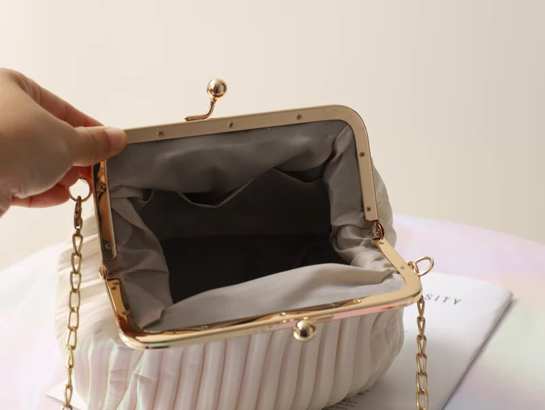 White Pearl Chain Wedding Clutch