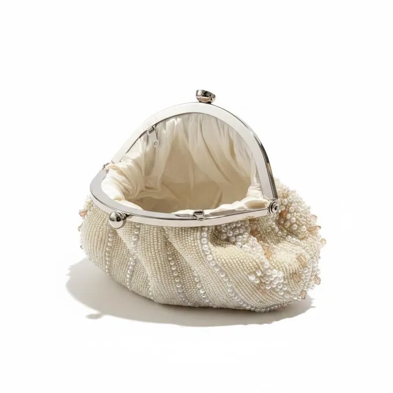 Vintage-Style Handmade Ivory Beaded Bag | Unique Handbag