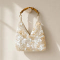 Ivory Sequin Bridal Bag with Bamboo Handle