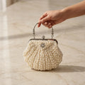 Pearl-beaded shell-shaped bridal evening clutch