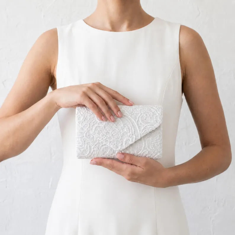 White lace bridal clutch