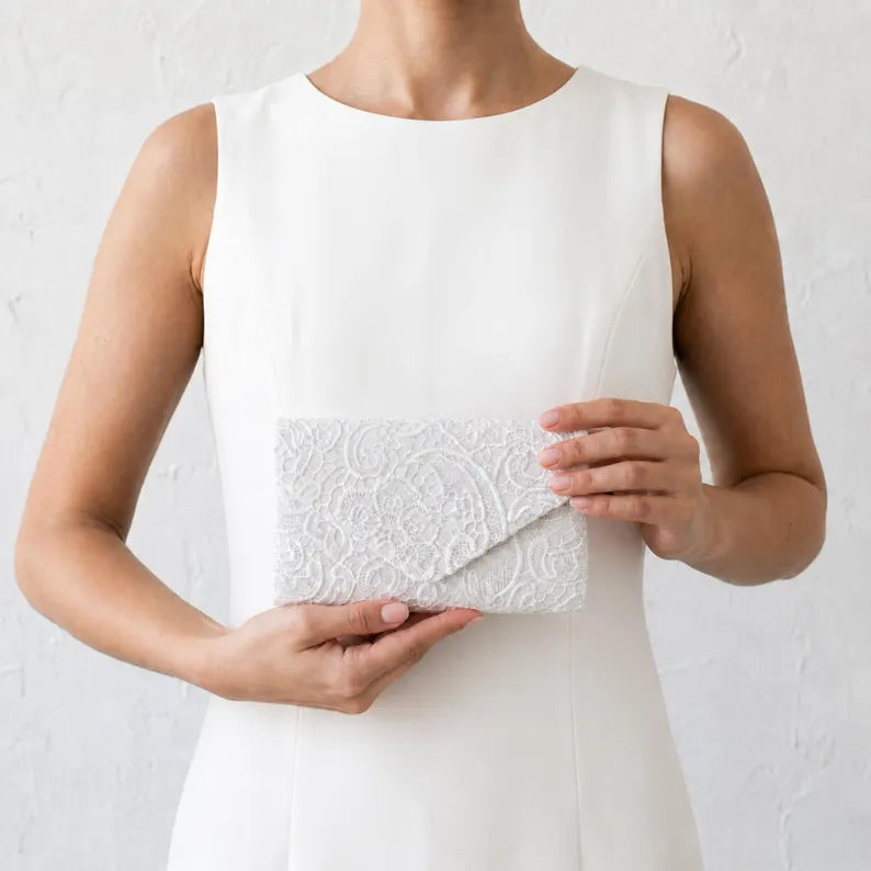 White lace bridal clutch