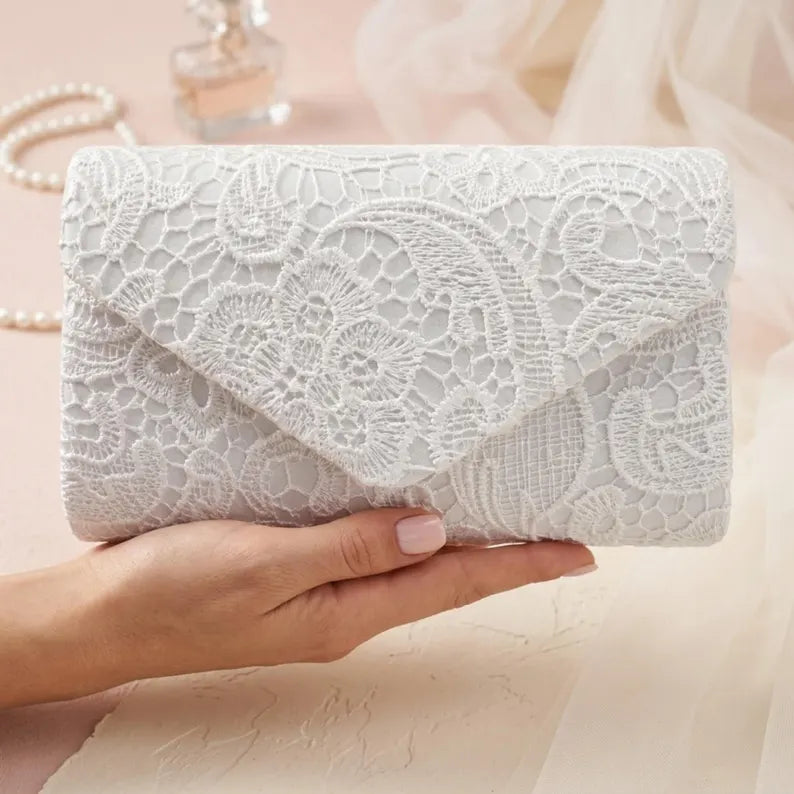 White lace bridal clutch