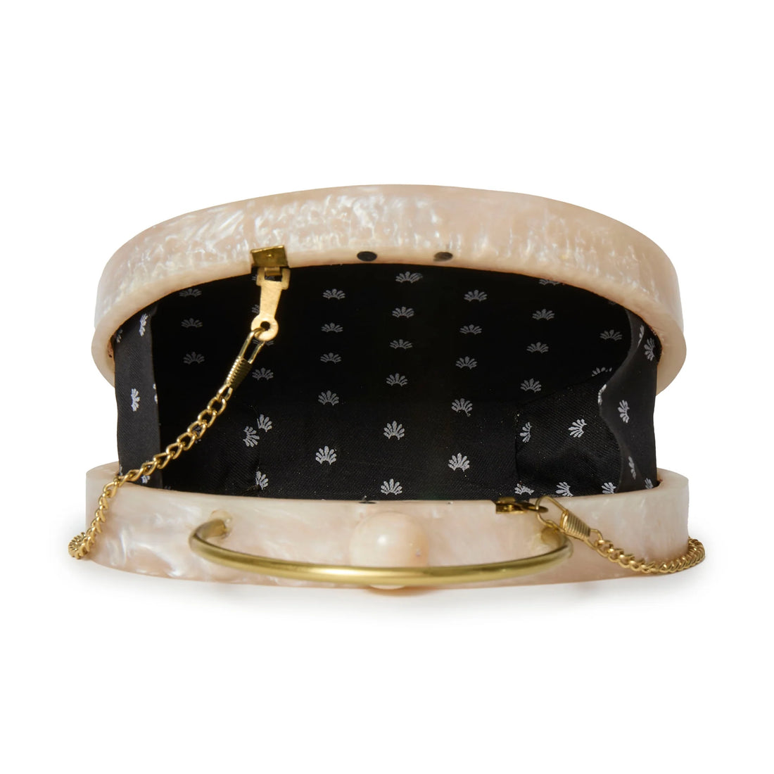 Oval Frame Bag with Gold Ring Handle & Detachable Chain for Night Event Outfits