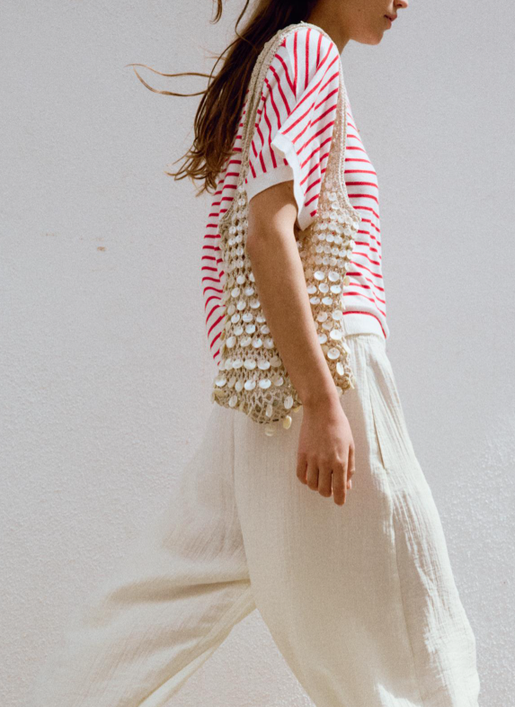 Beaded and Sequined Woven Shoulder Bag